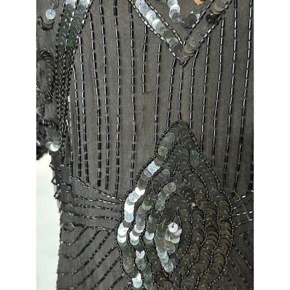 Barkha black sequin silk open back formal party dress size small - Picture 9 of 16